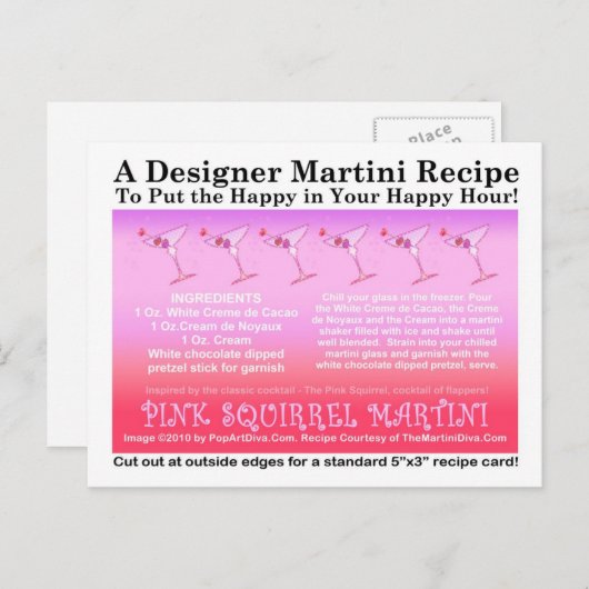 Pink Squirrel Martini Recept Kaart Briefkaart (Voorkant / Achterkant)