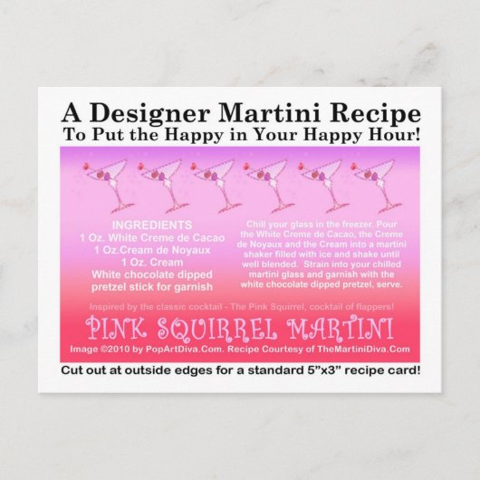Pink Squirrel Martini Recept Kaart Briefkaart (Voorkant)