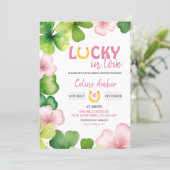 Pink St Patrick Lucky In Love Bridal Shower Kaart (Staand voorkant)