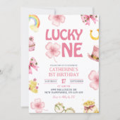 Pink St Patrick Lucky One Kids First Birthday Kaart (Voorkant)