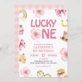 Pink St Patrick Lucky One Kids First Birthday Kaart (Voorkant / Achterkant)