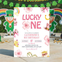 Pink St Patrick Lucky One Kids First Birthday Kaart