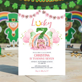 Pink St Patrick Lucky Seven Birthday Invitation Kaart