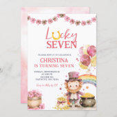 Pink St Patrick Lucky Seven Birthday Invitation Kaart (Voorkant / Achterkant)