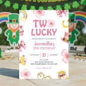 Pink St Patrick Two Lucky Birthday Invitation Kaart