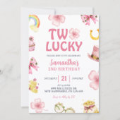Pink St Patrick Two Lucky Birthday Invitation Kaart (Voorkant)