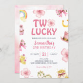 Pink St Patrick Two Lucky Birthday Invitation Kaart (Voorkant / Achterkant)