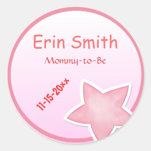 Pink Star-Baby shower Ronde Sticker (Voorkant)