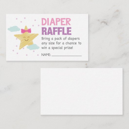 Pink Star Luier Raffle Ticket Informatiekaartje (Voorkant / Achterkant)