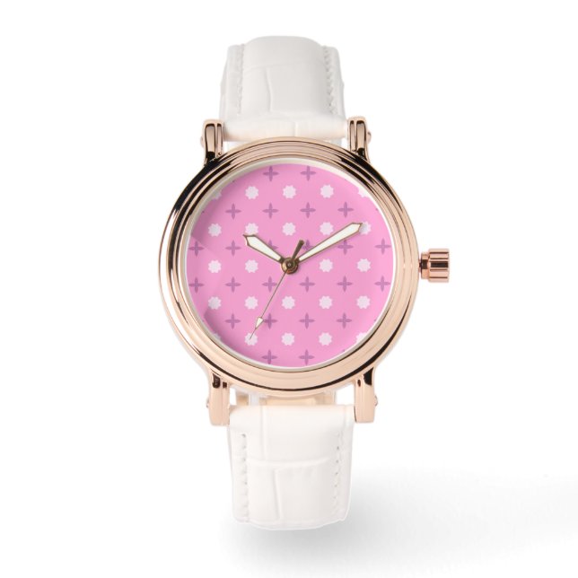 Pink Star Petal Dot Pattern Horloge (Voorkant)