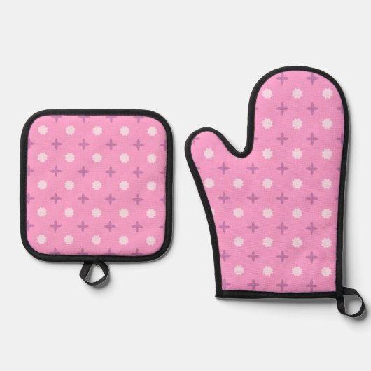 Pink Star Petal Dot Pattern Ovenwant & Pannenlap Set (Voorkant)