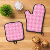 Pink Star Petal Dot Pattern Ovenwant & Pannenlap Set (Top down)