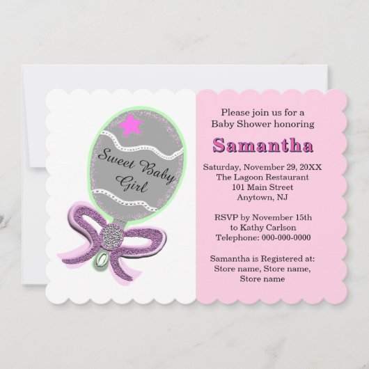 Pink Star Silver Rattle Baby shower Kaart (Voorkant)