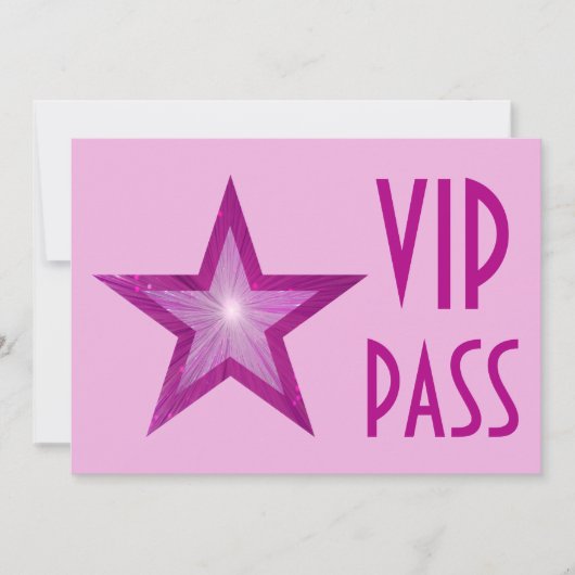 Pink Star 'VIP PASS' bord roze horizontaal Kaart (Voorkant)