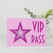 Pink Star 'VIP PASS' bord roze horizontaal Kaart (Staand voorkant)