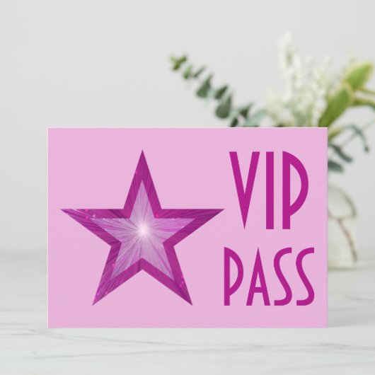 Pink Star 'VIP PASS' bord roze horizontaal Kaart (Staand voorkant)