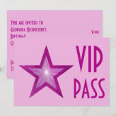 Pink Star 'VIP PASS' bord roze horizontaal Kaart (Voorkant / Achterkant)