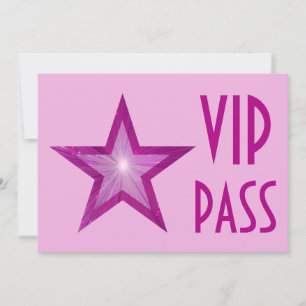 Pink Star 'VIP PASS' bord roze horizontaal Kaart