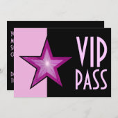 Pink Star 'VIP PASS' bord roze zwart Kaart (Voorkant / Achterkant)