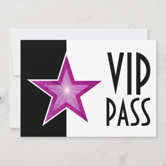 Pink Star 'VIP PASS' zwart wit Kaart (Voorkant)