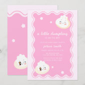 Pink Star Wave Frame Chinese Dumpling Baby Shower  Kaart (Voorkant / Achterkant)