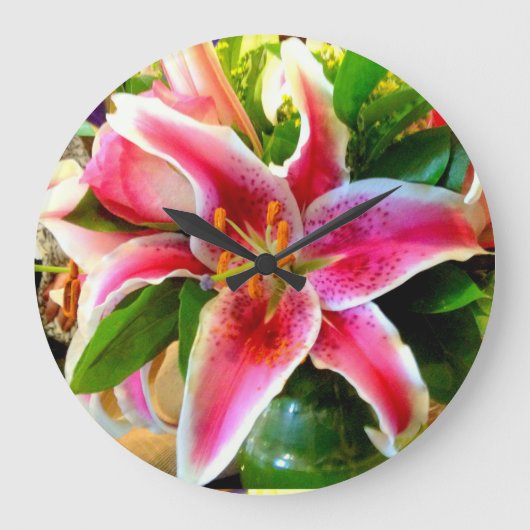 pink stargazer lily clock grote klok (Voorkant)