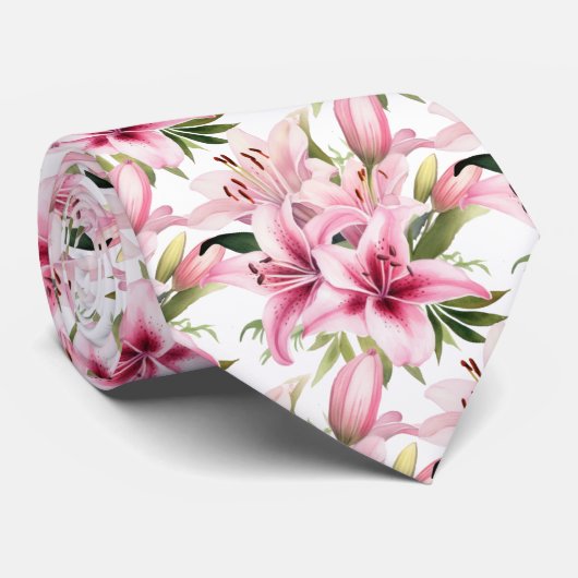 Pink Stargazer Lily Llies Stropdas (Opgerold)