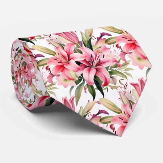 Pink Stargazer Lily Llies Stropdas (Opgerold)