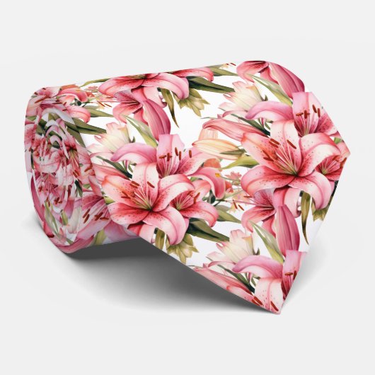 Pink Stargazer Lily Llies Stropdas (Opgerold)