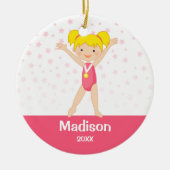 Pink Stars Blonde Girl Gymnastics Personalized Keramisch Ornament (Voorkant)