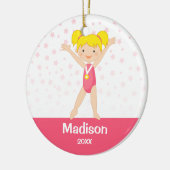 Pink Stars Blonde Girl Gymnastics Personalized Keramisch Ornament (Links)