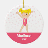 Pink Stars Blonde Girl Gymnastics Personalized Keramisch Ornament (Achterkant)