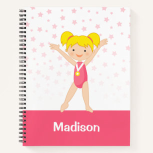 Pink Stars Blonde Girl Gymnastics Personalized Notitieboek