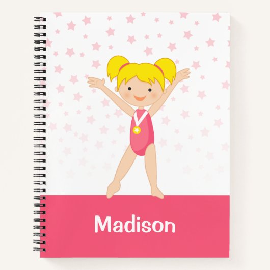 Pink Stars Blonde Girl Gymnastics Personalized Notitieboek (Voorkant)