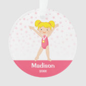 Pink Stars Blonde Girl Gymnastics Personalized Ornament (voorkant)