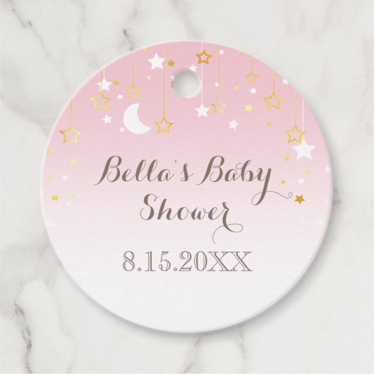 Pink Stars Moon Baby shower Bedankjes Labels (Voorkant)