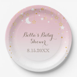 Pink Stars Moon Baby shower Papieren Bordje