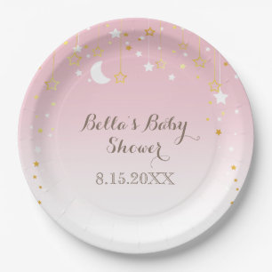 Pink Stars Moon Baby shower Papieren Bordje