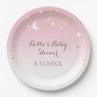 Pink Stars Moon Baby shower Papieren Bordje
