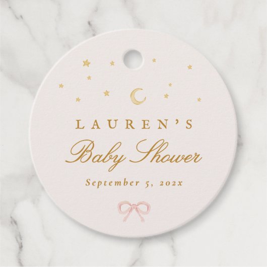 Pink Stars Moon Princess Fairytale Baby Shower Bedankjes Labels (Voorkant)
