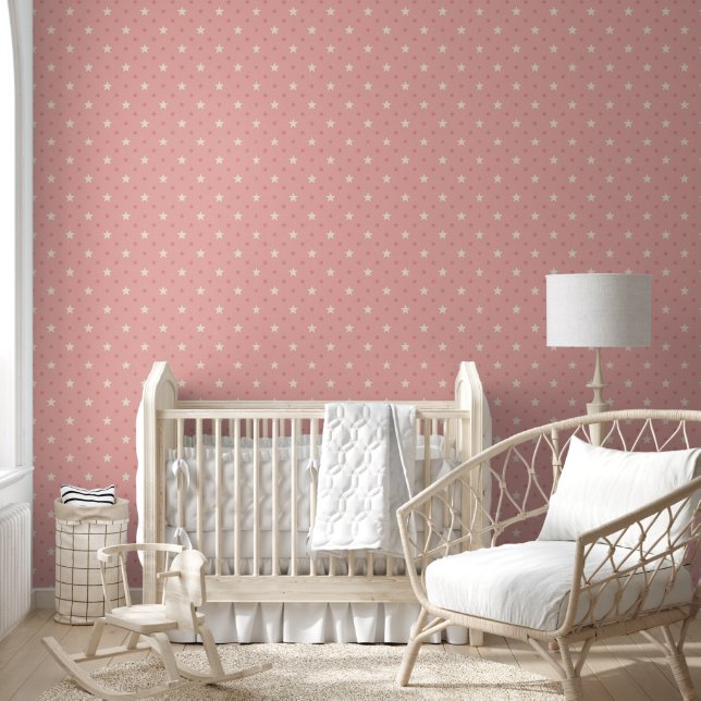 Pink Stars Pattern Behang (Kinderen)