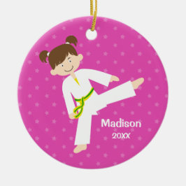 Pink Stars Taekwondo Karate Girl gepersonaliseerd Keramisch Ornament