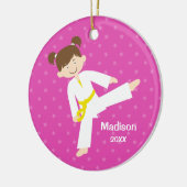 Pink Stars Taekwondo Karate Girl gepersonaliseerd Keramisch Ornament (Links)