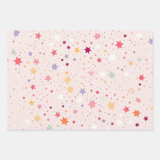 Pink Stars Wrapping Papier (Set van 3 ) Inpakpapier Vel (Voorkant)