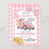 Pink Start Your Tractor Farm Animals Birthday Kaart (Voorkant / Achterkant)