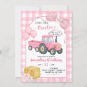 Pink Start Your Tractor Farm Theme Girl Birthday Kaart (Voorkant)