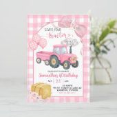 Pink Start Your Tractor Farm Theme Girl Birthday Kaart (Staand voorkant)