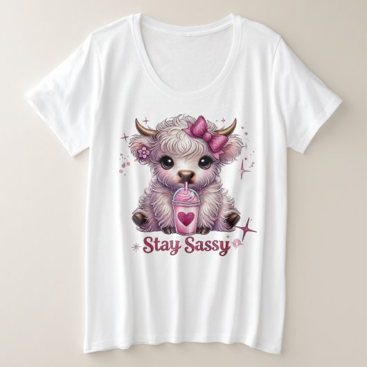 Pink, Stay Sassy, Highland Koeien Grote Maat T-shirt (Design voorkant)