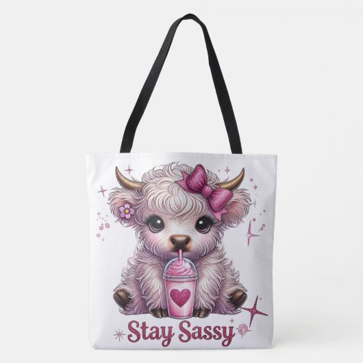 Pink, Stay Sassy, Highland Koeien Tote Bag (Voorkant)