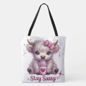 Pink, Stay Sassy, Highland Koeien Tote Bag (Achterkant)